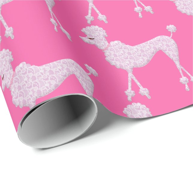 Posh Pink Poodle-Muster Geschenkpapier (Rolleneckpunkt)