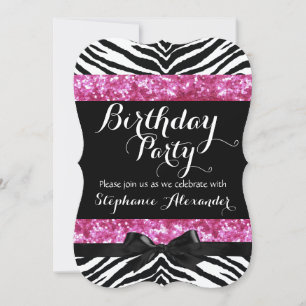 Posh Pink Sparkle Zebra Girls Geburtstag Einladung