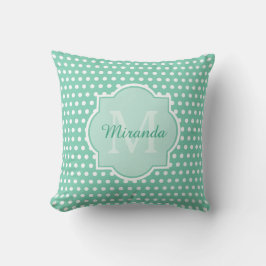Posh Polka Dots Mint Green Monogram und Name Kissen