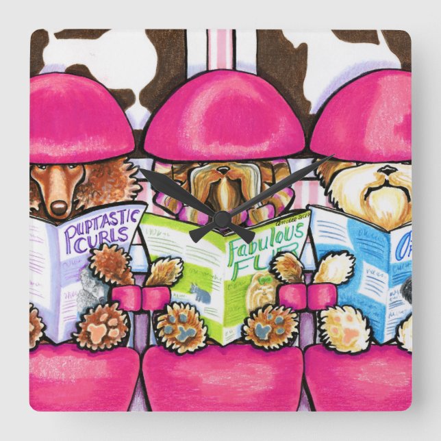 Posh Pup Salon Quadratische Wanduhr (Vorderseite)