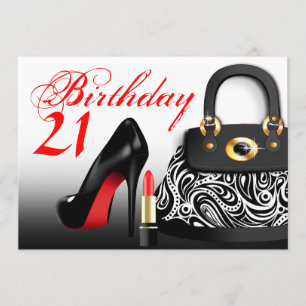 Posh Purse, High Heels und Lipstick 21. Geburtstag Einladung