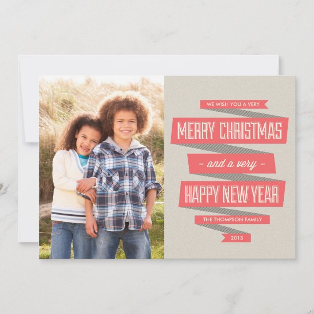 Posh Ribbon Holiday Foto Cards Feiertagskarte (Vorderseite)