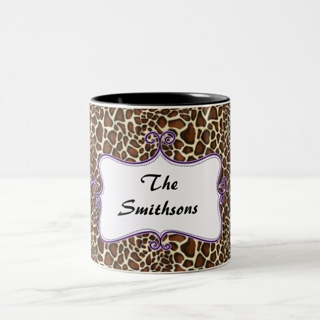 Posh schicke Leopardendrucke, lila personalisiert Zweifarbige Tasse (Mittel)
