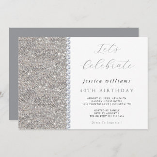 Posh Sequins & Diamonds Silver zum Geburtstag Einladung