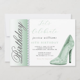 Posh Stiletto & Diamonds Green Geburtstag Einladung