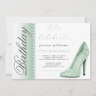 Posh Stiletto & Diamonds Green Geburtstag Einladung