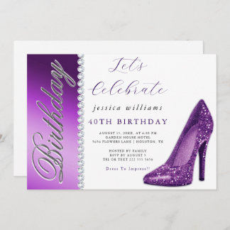 Posh Stiletto & Diamonds Lila zum Geburtstag Einladung