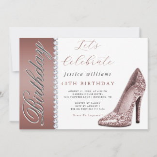 Posh Stiletto & Diamonds Rose Gold Geburtstag Einladung