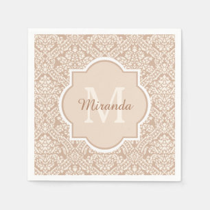 Posh Tan Damask Muster Monogram mit Name Serviette
