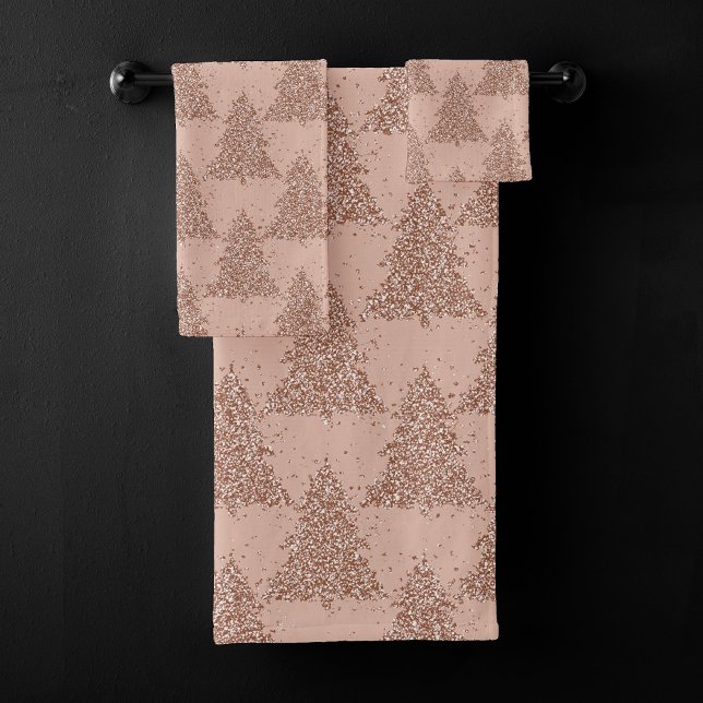 Posh Tree Pattern | Glam Rose Gold Blush Weihnacht Badhandtuch Set (Von Creator hochgeladen)