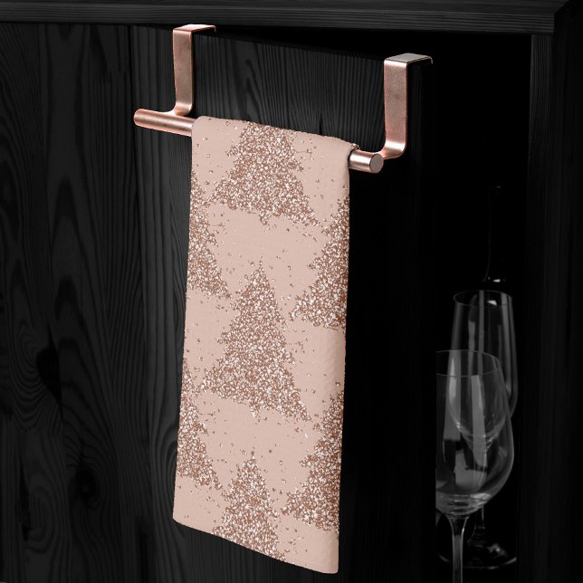 Posh Tree Pattern | Glam Rose Gold Blush Weihnacht Geschirrtuch (Von Creator hochgeladen)