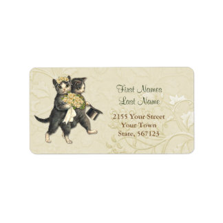 Posh Wedding Cats Elfenbeinflorale Adressetikett