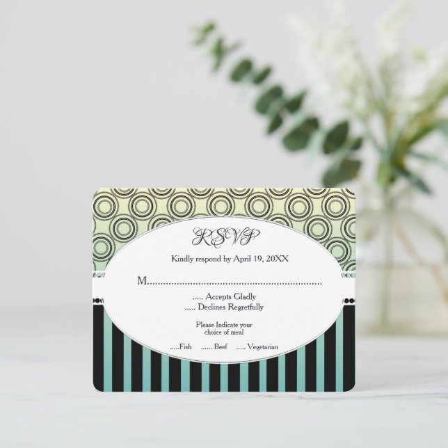 Posh Yellow and Aquamarin Wedding RSVP Card (Stehend Vorderseite)