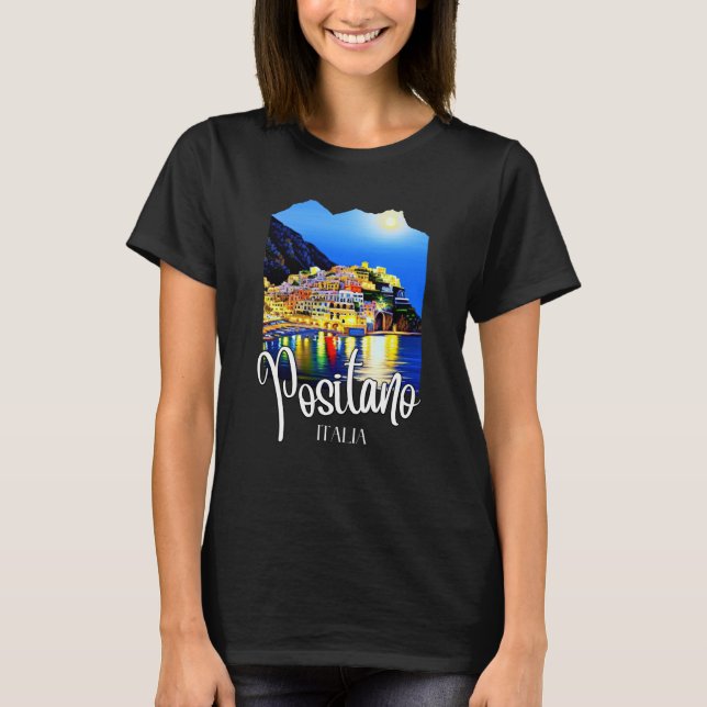 Positano Amalfi Coast At Night T-Shirt (Vorderseite)