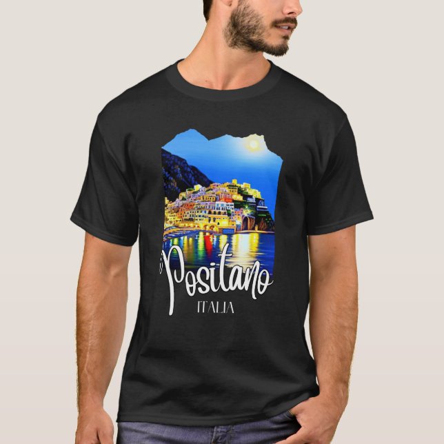 Positano Amalfi Coast At Night T-Shirt (Vorderseite)