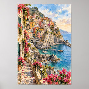 Positano Amalfi-Küste Klippendorf-Wandkunst Poster