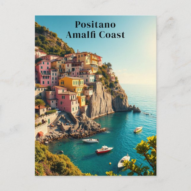 Positano Amalfi Küste Retro Reisen Cliffe Postkarte (Vorderseite)