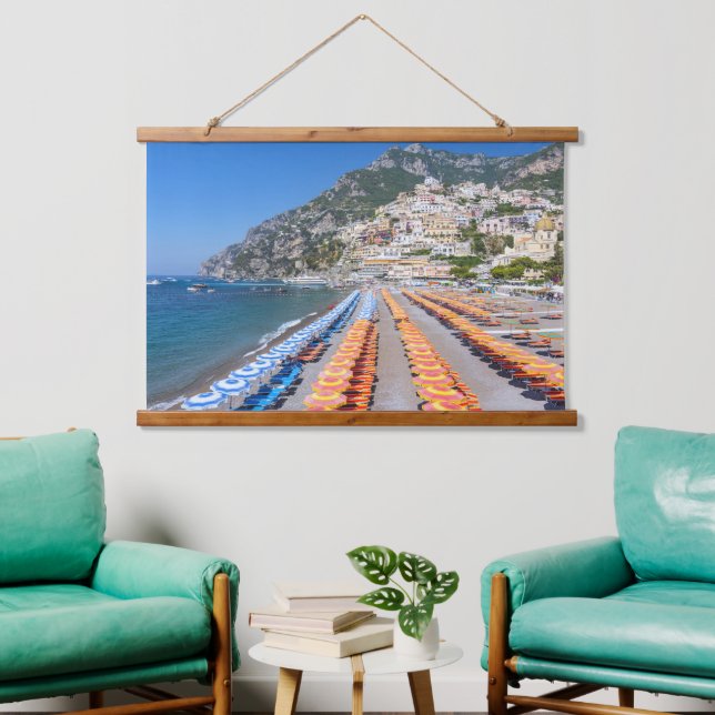 Positano Beach Amalfi Küste Italien Wandteppich Mit Holzrahmen (Wohnzimmer)
