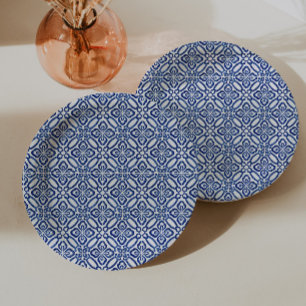 Positano Blue and White Tiles Babydusche Brunch Pappteller