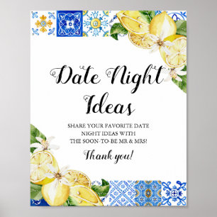Positano Blue Tile Lemon Datum Nacht Unterschreibe Poster