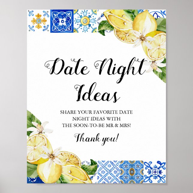 Positano Blue Tile Lemon Datum Nacht Unterschreibe Poster (Vorne)