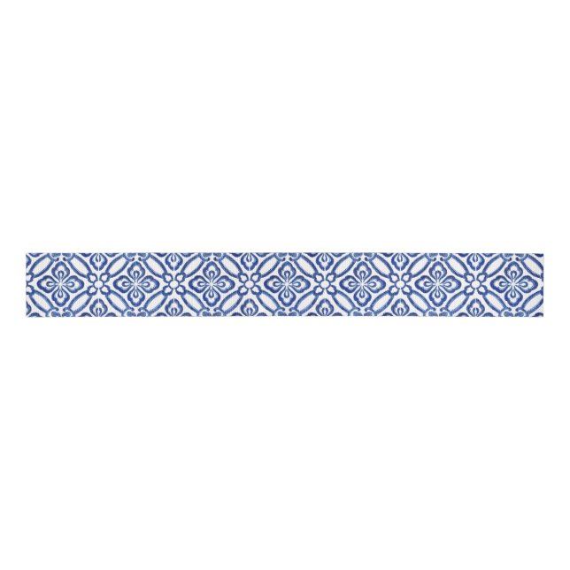 Positano Cobalt Blau und Weiße Tile Matching Ripsband (Vorderseite)