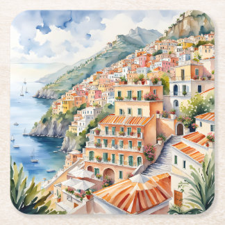 Positano: Die italienische Amalfiküste mit Aquarel Rechteckiger Pappuntersetzer
