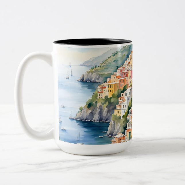 Positano: Die italienische Amalfiküste mit Aquarel Zweifarbige Tasse (Links)