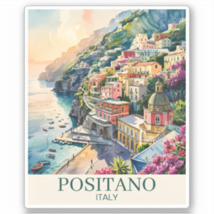 Positano Italien Amalfi-Küste Aquarell-Landschaft Aufkleber