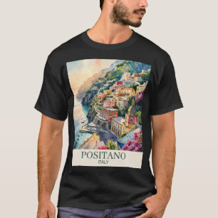 Positano Italien Amalfi-Küste Aquarell-Landschaft T-Shirt