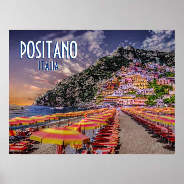 Positano Italien Amalfi Küste Sonnenuntergang Poster (Vorne)