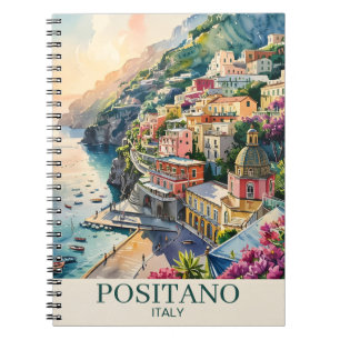 Positano Italien Amalfi-Küste Wasserfarbenlandscha Notizblock