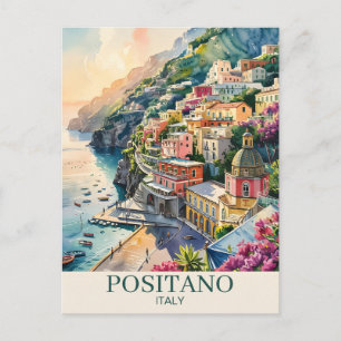 Positano Italien Amalfi-Küste Wasserfarbenlandscha Postkarte