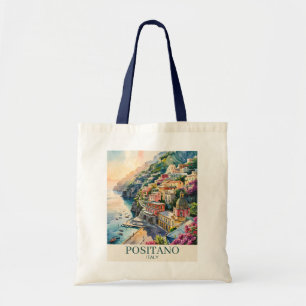 Positano Italien Amalfi-Küste Wasserfarbenlandscha Tragetasche