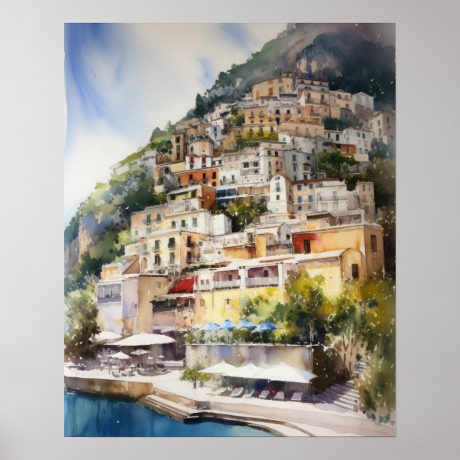 Positano Italien Aquarellkunst Print Poster (Vorne)