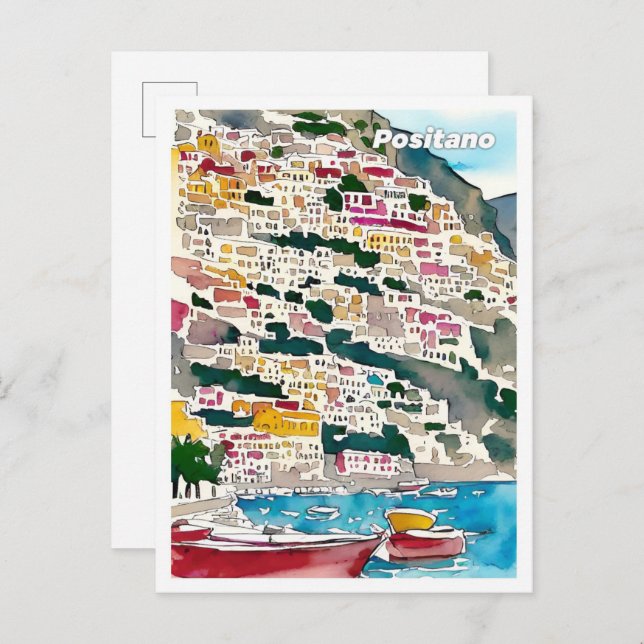 Positano Italien Art Vintage Illustration Postkarte (Vorne/Hinten)