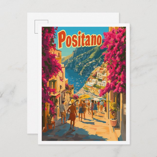 Positano Italien Art Vintage Postkarte (Vorne/Hinten)