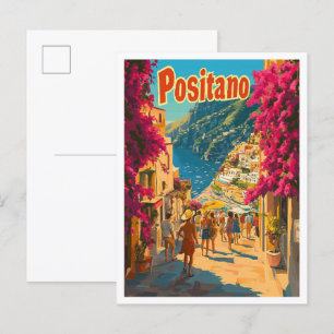 Positano Italien Kunst Vintage Reise Illustration Postkarte
