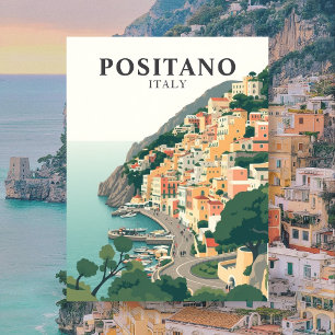Positano, Italien Stadt Vintage  Postkarte