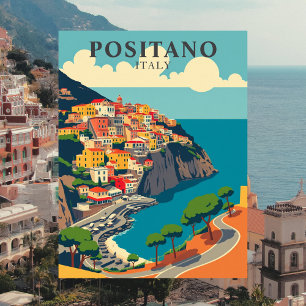 Positano, Italien Vintage Küstenansicht Postkarte