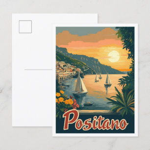 Positano Italien Vintage Reiseillustration Postkarte