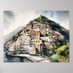 Positano Italien Wasserfarben Kunst Druck Poster
