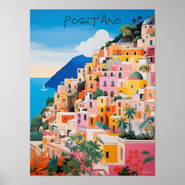 Positano Italy Travel City Art Painting Aesthetic Poster (Vorne)