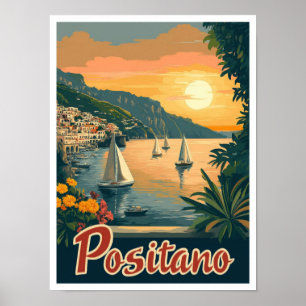 Positano Italy Vintage Travel Illustration Poster