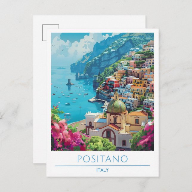 Positano Italy Vintage Travel Postkarte (Vorne/Hinten)