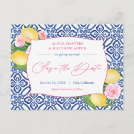 Positano Lemons Blue Tiles Pink Save the Date Postkarte