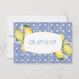 Positano Lemons Blue Tiles Wedding Meal Choice RSVP Karte