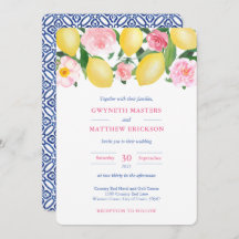 Positano Lemons Pink Floral Blue Tile Hochzeit