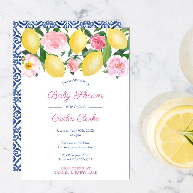 Positano Lemons Pink Roses Girl Baby Dusche Party Einladung (Von Creator hochgeladen)