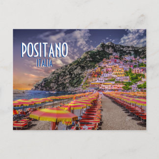 Positano Rücksendeadresse Retro Typografy Travel Postkarte